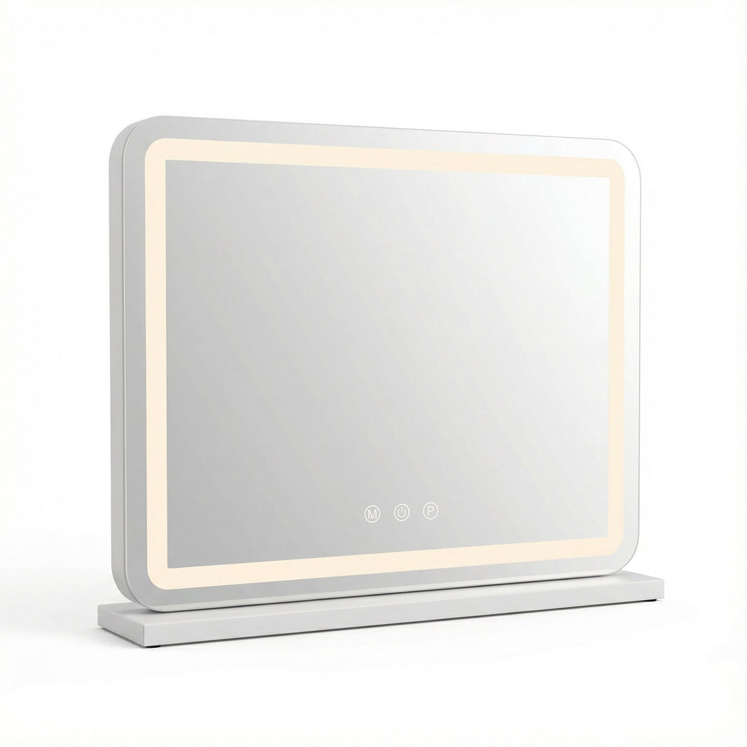 Makeup speil med lys (58x48 cm) - Dæmpbar og 3 - farvet lys med USB Lading og forstørrelsesglass - AVABeauty.no