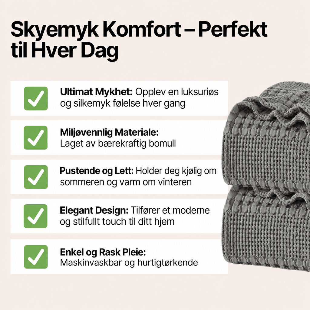 100 % bomull vaffelvevd teppe i king size (200 x 230 cm) - AVABeauty.no
