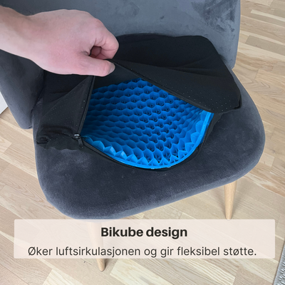 Sittepute av støtdempende gel med bikubestruktur