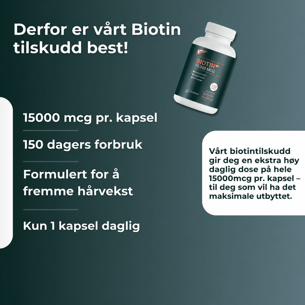 AVA Biotin 15 000 MCG – Høystyrke biotinkapsler for sunt hår, hud og negler - AVABeauty.no
