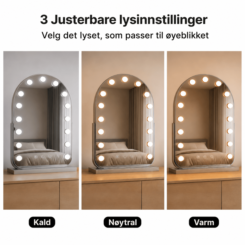 Hollywood - speil med LED - lys - AVABeauty.no