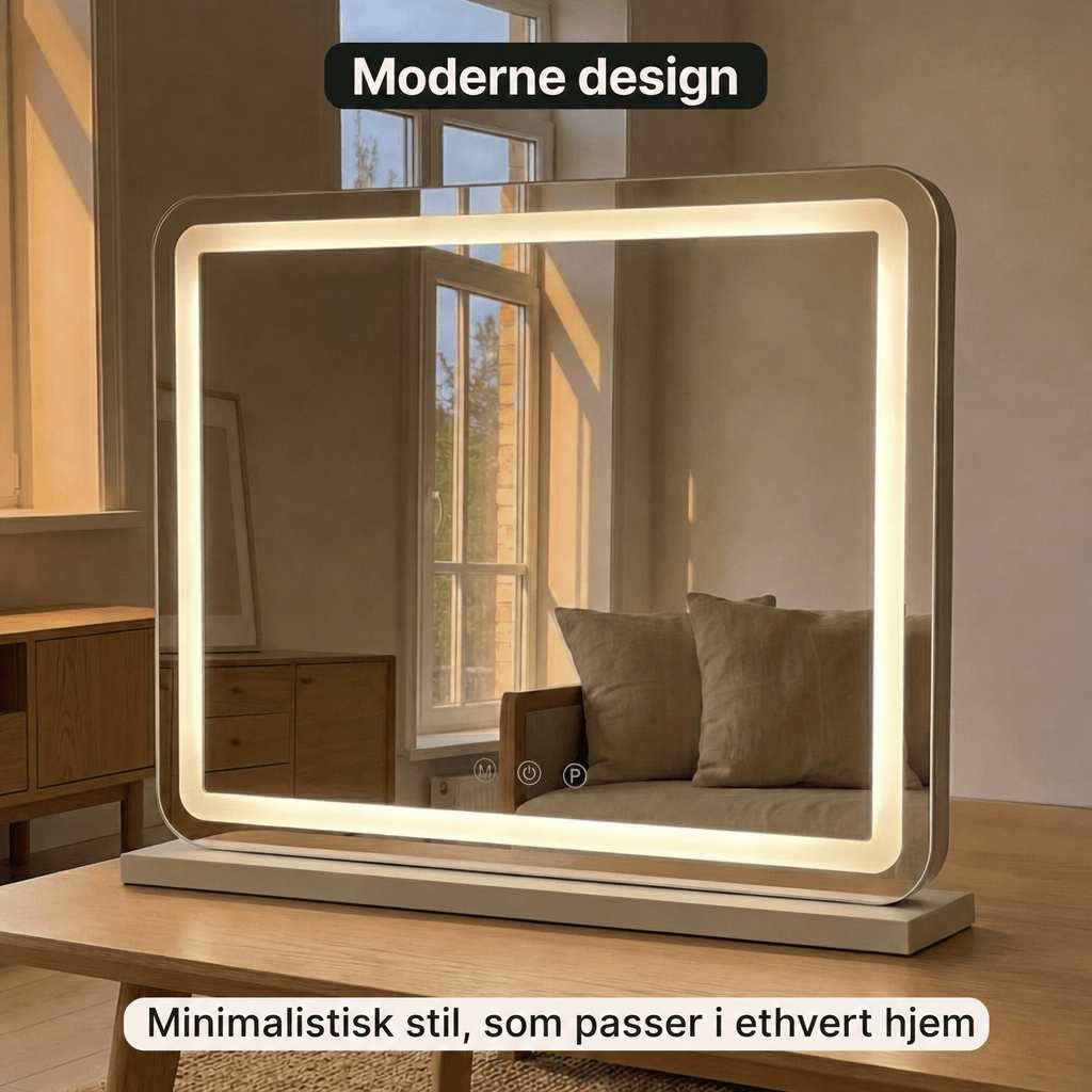 Makeup speil med lys (58x48 cm) - Dæmpbar og 3 - farvet lys med USB Lading og forstørrelsesglass - AVABeauty.no