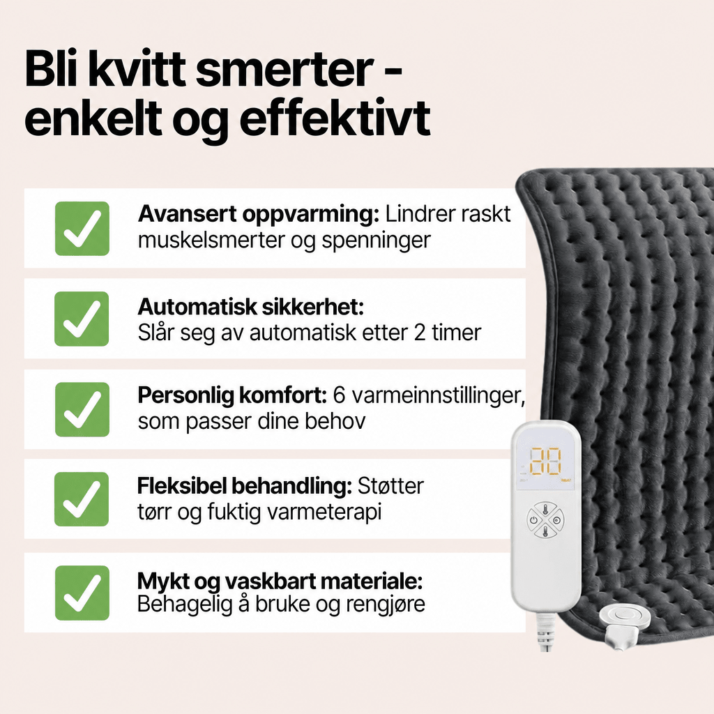 SootheMaster™ Stort elektrisk varmepledd for rygg - , nakke - og skuldersmerter (30x60 cm) - AVABeauty.no
