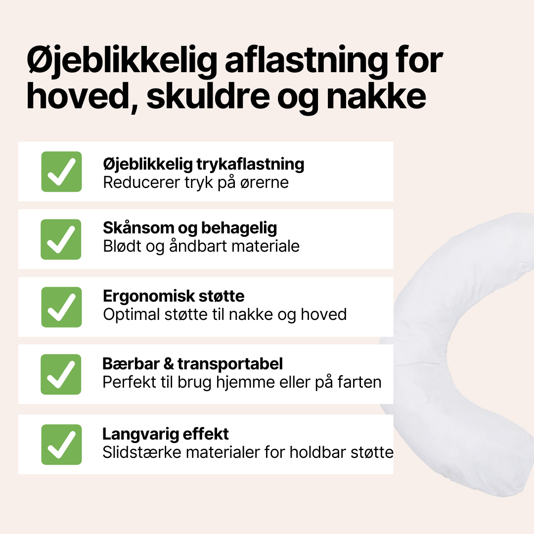 ZenSleep™ – U - formet hodepute med hulrom for ørene - AVABeauty.no